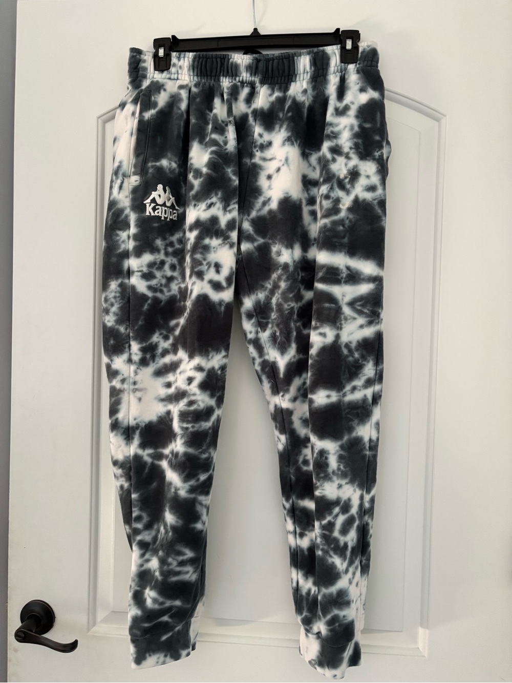 Kappa Authentic Culbio Tie Dye Jogger Sweatpants XL Black White Embroidered Logo